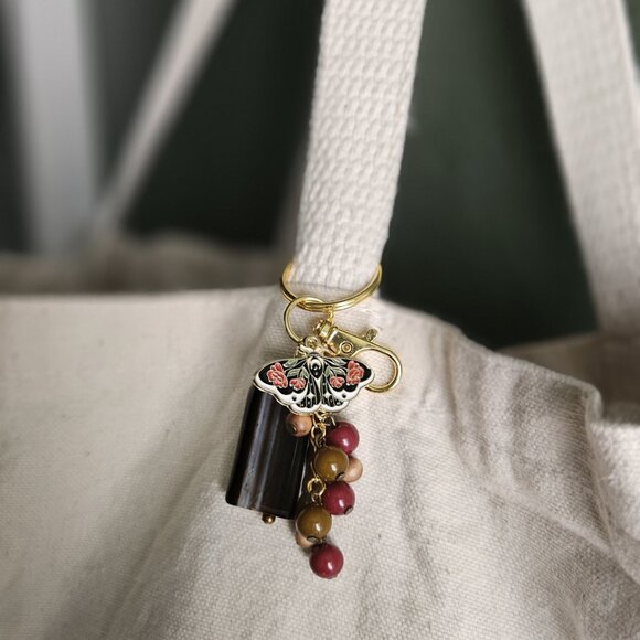 Butterfly Charm Beaded Keychain with Brown Stone Accent - Picture 4 of 7